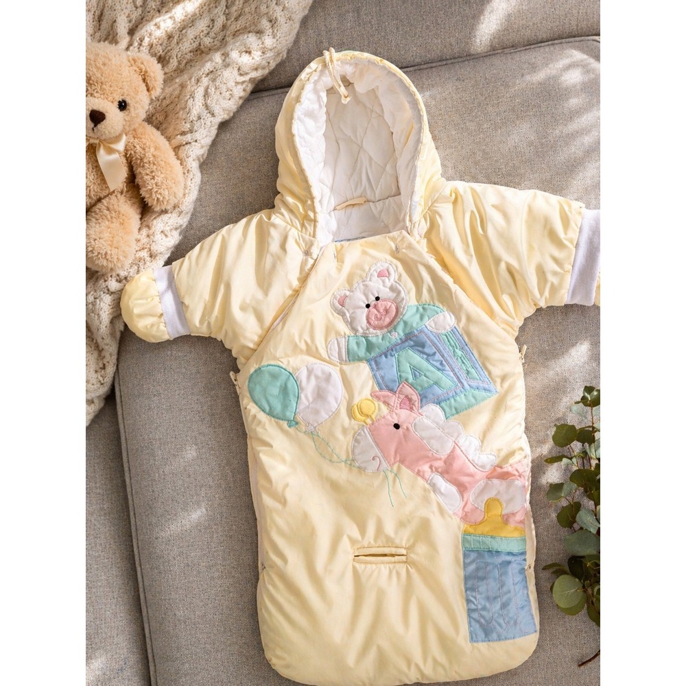 Vintage Climate Control Baby Car Seat Bunting Sack Yellow Teddy Bear 0-6M